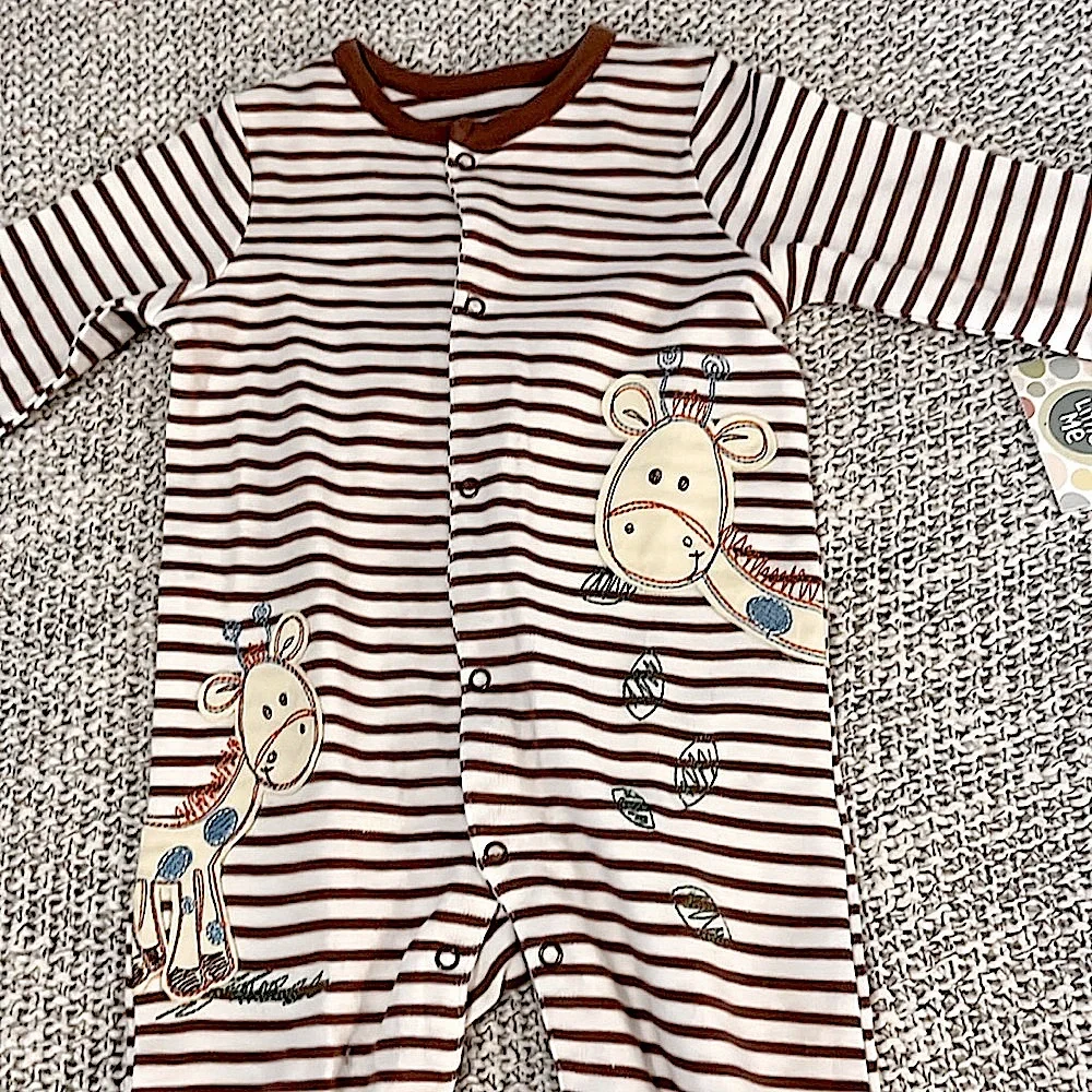 Baby 9 Month Footies Onsie PJs Brown & Crean Striped Giraffe by Little Me (New)